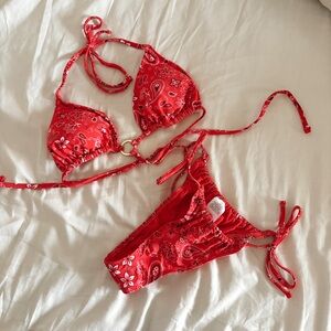 Red Paisley Bikini Set